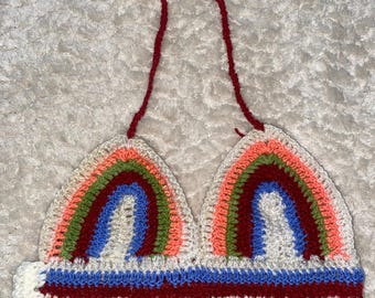 Handmade Colorful Crochet Bralette, Soft Colorful Knitted Crop Top, Boho Style Crochet Bustier, Handmade Top, Vintage-Inspired Knit Bustier