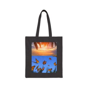 Draagtas van katoencanvas vlinderzonsondergang: milieuvriendelijke strandtas