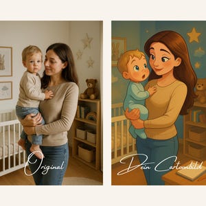 Cartoon Bild nach Foto | Disney Style Zeichnung | Personalisiertes Muttertagsgeschenk | Digitales Portrait von deinem Foto