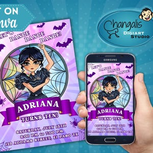 Wednesday Birthday Invitation Girl Editable Template Printable Halloween Inspired Digital Instant Download Addams Family Party