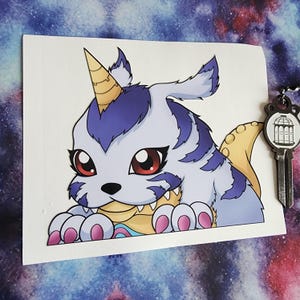 Digi Fur Dino - Kawaii Cute Peeker Decal Sticker Vinyl - Waterproof & Weatherproof Outdoor Indoor - Car JDM PC Anime Peeking