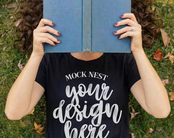 Black C1717 Mockup Comfort Colors T-shirt Academia Mocks Boho Cozy Bookish Mockup C1717 Shirt Mock Reader Book Cottagecore