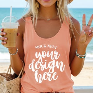 Hell Orange Weiter 1533 Mockup Tank Top Strand Sommer Mocks Ozean Weiter Hell Orange 1533 Mock Boho Beachy Babe Mock-up NL 1533
