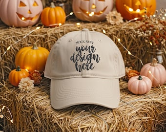 Stone Hat Mockup Summerween Dad Hat Mocks Yupoong 6245CM Baseball Stone Halloween Mockup Dad Cap Mock Spooky Fall Hat Summer Mockup Autumn