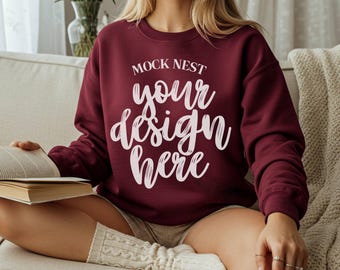 Maroon 18000 Mockup Gildan Maroon Sweatshirt Mockup Reading Mockup Gildan Maroon 18000 Gildan Mockup Bookish Mocks Book Reader