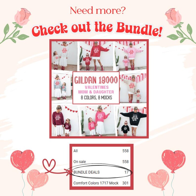 Red G18000 Cowgirl Valentine's Family Mockup Cowboy Gildan Sweatshirt Mock Mom and Kid V-Day Mockup February Mocks Coquette image 5