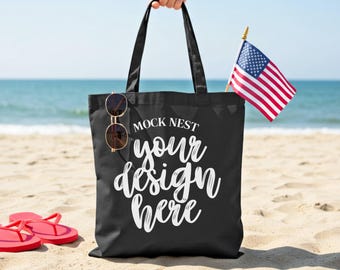 Maqueta de bolso de mano negro, maqueta de bolso de mano playero, maqueta de bolso patriótico negro, maqueta de bolso de mano negro de lona oceánica, maqueta de bolso de mano de verano, maqueta del 4 de julio de EE. UU.