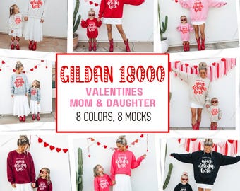 G18000 V-Day Mom Bundle Cowgirl Valentine's Day Mommy and Me Mockup Cowboy Gildan 18000 Sweatshirt Mocks Daughter Mock Family