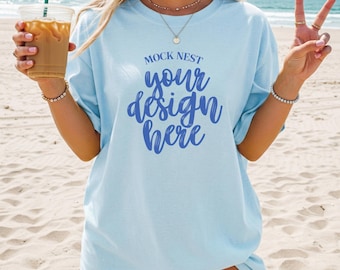 Chambray C1717 Mockup Comfort Colors T-shirt Mock Summer Mocks Beach Mock-up