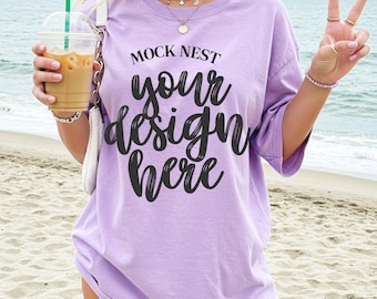 Orchid C1717 Mockup Comfort Colors T-shirt Mockup Summer Mocks Model Mockup C1717 Shirt Mock Orchid Comfort Colors Beachy Mockup