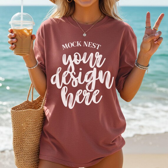 Cumin C1717 Mockup Comfort Colors T-shirt Mockup Summer Mock-up CuminC1717 Shirt Mock CuminOcean  CC 1717 Boho Beach Mock