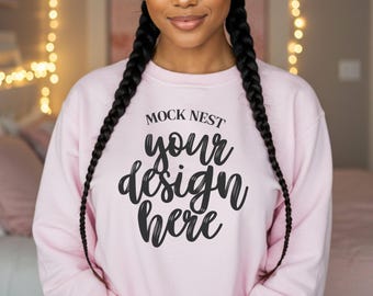 Light Pink 18000 Mockup Gildan Pink Sweatshirt Mock Model Mockup Gildan Light Pink Gildan 18000 Mockup POC Mockup Soft Girl Mocks