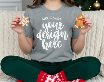 Sport Gray Christmas G5000 Mockup Christmas Gildan 5000 T-shirt Mockup Cozy Winter Mockup G 5000 Tee Mock Snowy Mockups Holiday Season