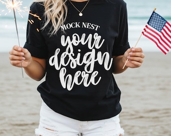 Black Gildan 5000 Mockup Black T-shirt 4th of July Summer Mocks USA Mocks G5000 Black Shirt Mock Patriotic Mocks Memorial Day Mock-up