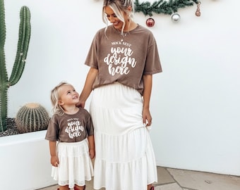 Espresso C1717 Cowgirl Christmas Family Mockup Cowboy Comfort Colors T-shirt Mock Mom and Kid Winter Mockup Xmas Season Mocks Coquette