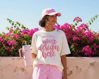 Mockup C1717 Ivory Comfort Colors 1717 T-shirt Rosa Summer Mock Diversi Mocks Clean Girl Tropical