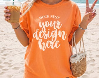 Melon C1717 Mockup Comfort Colors T-shirt Mock Summer Mocks Beach Mock-up