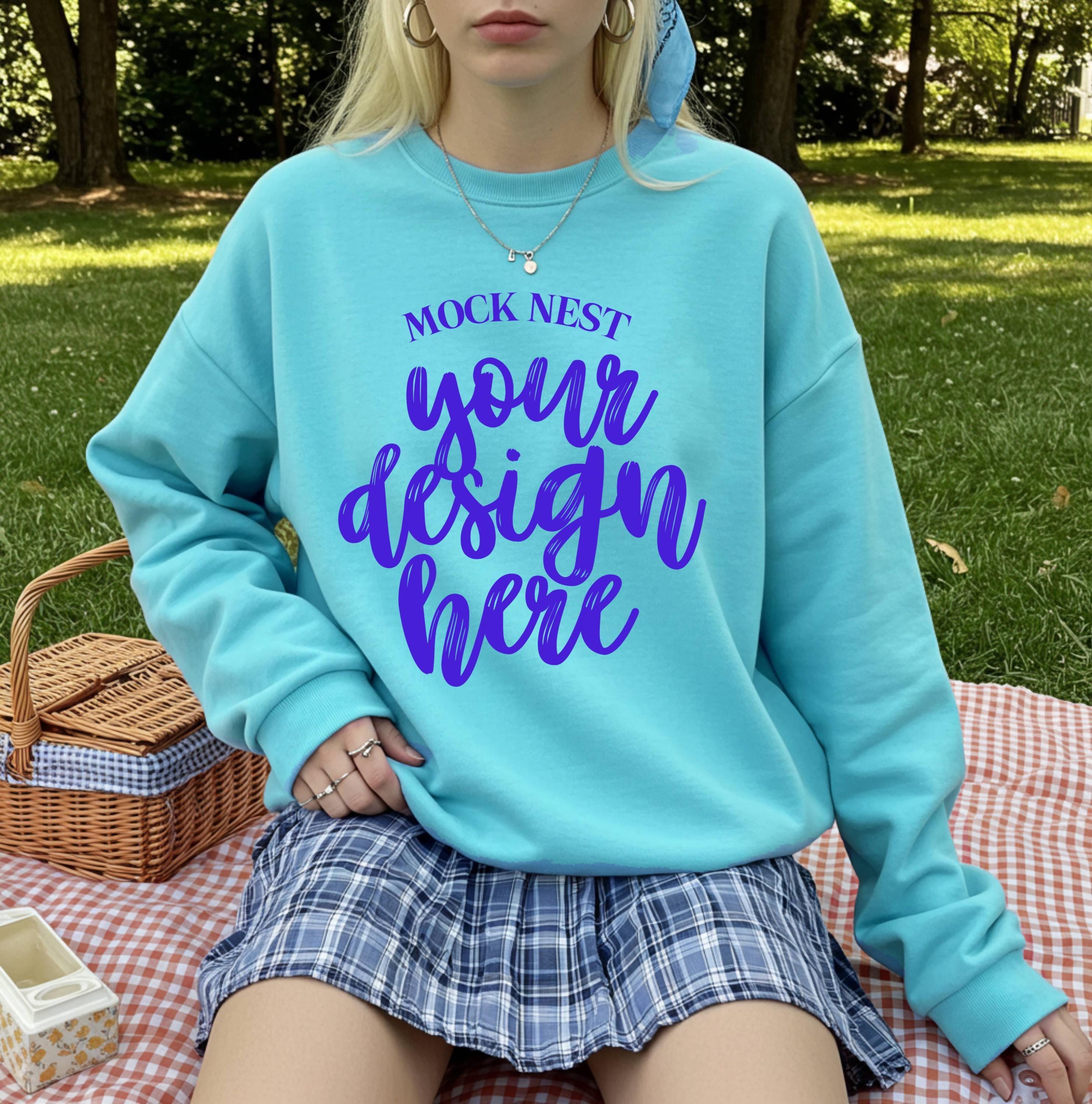 Lagoon Blue Comfort Colors 1566 Sweatshirt Mockup Cottagecore