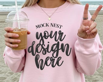 Light Pink 18000 Mockup Gildan Light Pink Sweatshirt Mockup Sweatshirt Summer Mockup Gildan Light Pink 18000 Gildan Mockup Beach Mocks