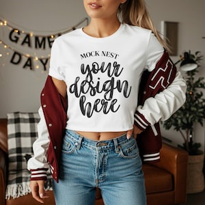 Vit Next Level 5080 Fotbollsmodell Crop Top-modell Höstsportmodeller NL1580 Tailgate Party-modell Baby-T-shirt-modell NL 5080 Vit modell