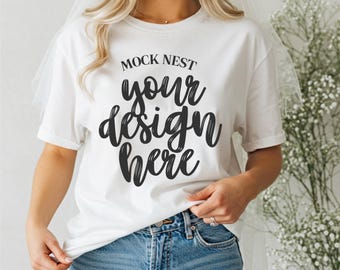 White C1717 Bride Mockup Wedding Tee Mockup Summer Mocks Bridal Mockup C1717 Shirt White Comfort Colors Bachelorette Mockup Bridal Shower