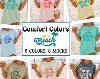Bundle C1717 Beach Mockup CC Ivory T-shirt Ocean Comfort Colors 1717 Mock-up Summer Mocks Bundles c1717 Chambray Island Reef Mock