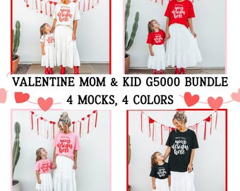 Paquete familiar G5000 para San Valentín, maqueta de mamá y yo, vaquera, maqueta de camiseta Gildan 5000 de vaquero, maqueta de mamá e hija