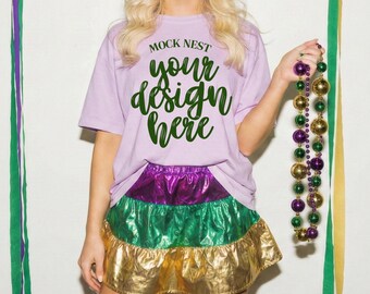 Maqueta de camiseta Orchid C1717 Mardi Gras Party Krewe Comfort Colors 1717