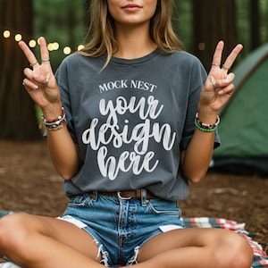 Pepper Comfort Colors 1717 Mockup Camp Comfort Color Pepper Granola Girl Outdoorsy Mock-up Summer Mocks C1717 Camping Mock Forest Hike