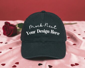 Black Yupoong 6245CM Hat Valentine Mockup Dad Hats V-Day Baseball Cap