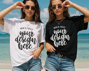 Black & White Gildan 5000 Mockup White G5000 Duo T-shirt Mockup Beach Mocks Gildan Group Shirt Mock Black Tee Group Mockup Bachelorette