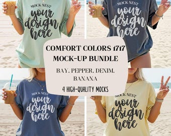 Bundle Comfort Colors 1717 Shirt Mockup Comfort Color Pepper T-shirt Denim 1717 Mock-up Summer Mockup Bundle c1717 Banana Tee Bay Beach Mock