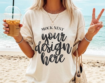 Ivory C1717 Mockup Comfort Colors T-shirt Mockup Summer Mocks Beachy C1717 Shirt Mock Ivory Comfort Colors Mockup Beach Mocks