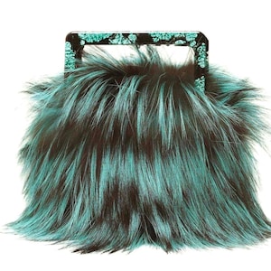 Real Fox Fur Handbag: Handmade Fluffy Full Hair Green Fur Party Bag
