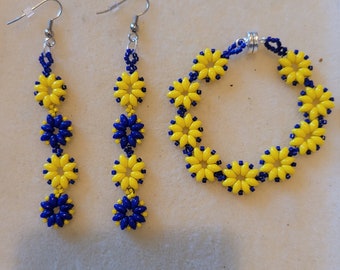 Yellow and Blue Floral Bracelet Set