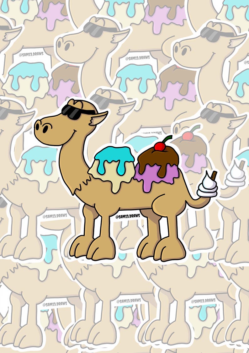 Ice Cream Camel: Vinyl Sticker | Original Art | Water Resistant Decal ...