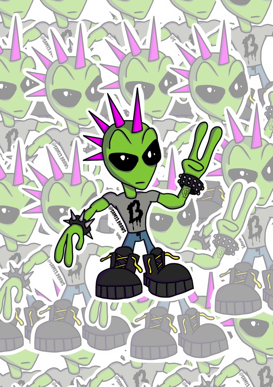 Punk Alien: Vinyl Sticker | Original Art | Water Resistant Decal - Etsy