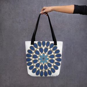 Bolso de mano con mandala espiritual en azul / Diseño artesanal de A. Ceci Cordero