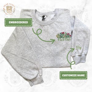 Custom Nana Sweatshirt with Kid Name on Sleeve, Floral Embroidered Sweatshirt, Grandma Birthday Gift for Nana, Mothers Day Gift For Mom Nana