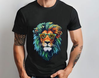 Colorful Lion Shirt, Animal Lover Gift, Birthday Gift For Men, Lion Lovers Shirt, Birthday Gift For Man, Dad Tee, Grandpa, Christmas Shirt