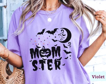 Comfort Colors® Momster Halloween Shirt, Funny Mom T-Shirt, Vintage Spooky Mama Tee, Cute Pumpkin Shirt, Retro Fall Halloween Mama Shirt