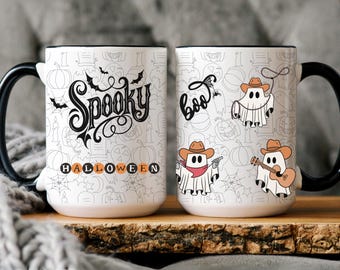 Halloween Cowboy Ghost Mug, Funny Spooky Western Coffee Cup, Country Cowgirl Fall Mug, Cute Ghost Gift For Friend, Spooky Season Coffee Mug
