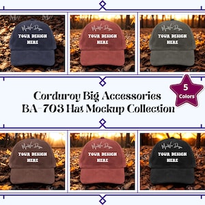 Cord Cap BA703 Mockup Bundle Kollektion, Big Accessoires 703 Hut Mockup Kollektion, Lifestyle Hut Mockup, Herbst Hut POD Produktmockups