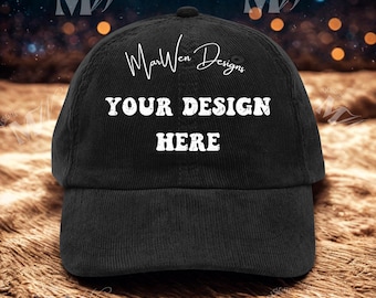 Corduroy Black Cap BA703 Mockup Bundle, Big Accessories 703 Hat Mockup Collection, Lifestyle Aesthetic Hat Mockup, Hat POD Product Mockups