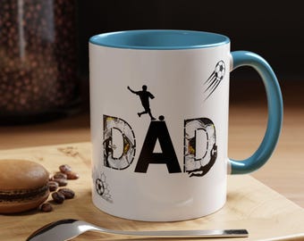 Personalized Soccer Dad Coffee Mug, Sports Gift, Father's Day Mug, Black Handle Ceramic Cup, Dad Gift, Soccer Lover, Football Dad,