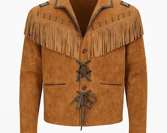 Men's Suede Western Jacket with Fringe: Handmade Cowboy Rodeo Coat