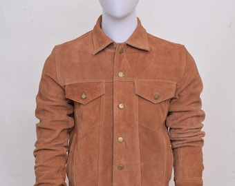 Vintage Brown Suede Trucker Jacket: Handmade Western Style