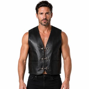 Gilet en cuir véritable pour homme, gilet de motard artisanal noir, gilet en cuir Renaissance médiéval, gilet viking gothique, tenue moto western