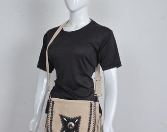 Tooled Leather Boho Crossbody Bag: Festival Hippie Purse