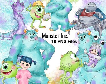 Pacchetto di clipart di Monsters & Co. - Mostri Pixar ad acquerello (Download digitale)